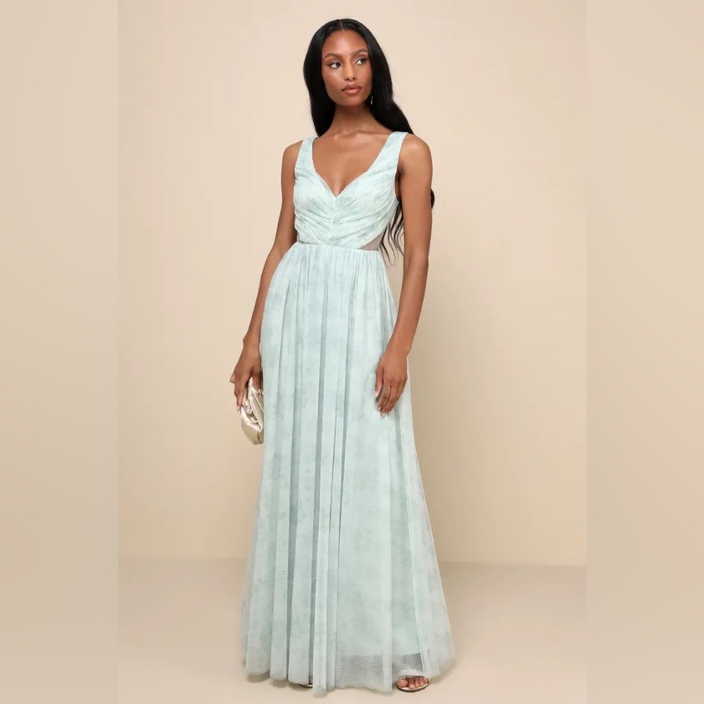 Lulus Blissful Poise Sage Green Floral Bridesmaid Dress Size XS